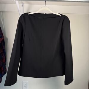 ZARA Sliced Boatneck Black Crepe‎ Long Sleeve Top Women's Small Professional